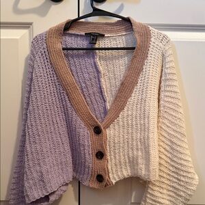 Forever 21 Lavender, Beige & Cream Colorblock V-Neck Cardigan
